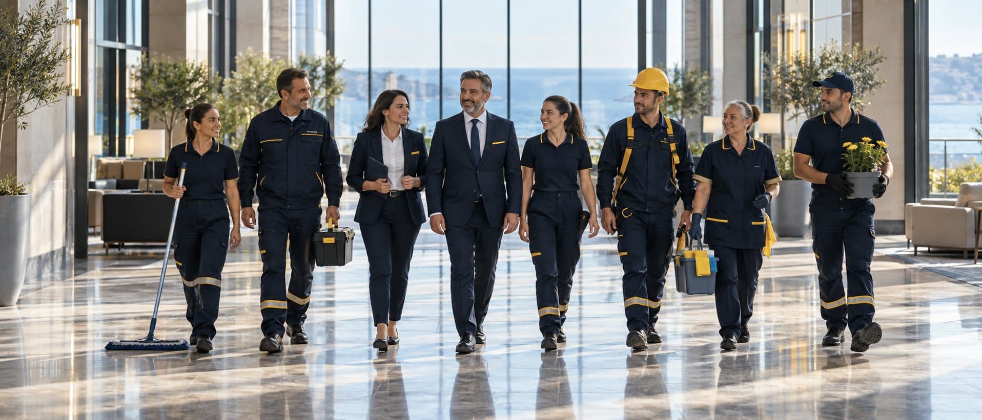Türksoy ekibi modern bir plaza lobisinde