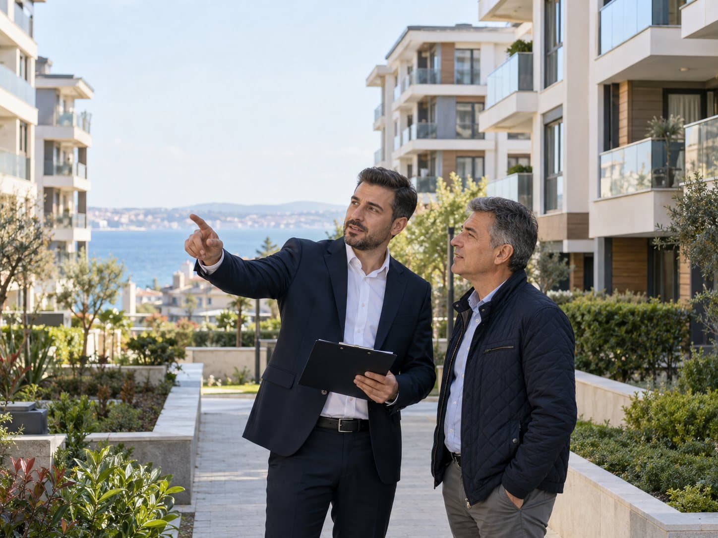 Türksoy proje yöneticisi bir sitede ücretsiz keşif sırasında yönetim kurulu üyesiyle görüşürken